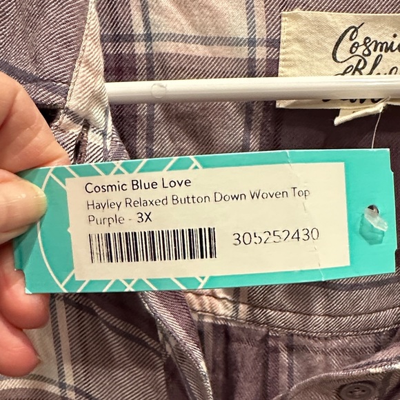 NWT cosmic Blue Love Hayley relaxed button Purple and White plus size 3X Shirt - Picture 6 of 6